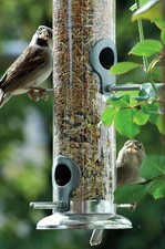 Futtersäule XL Futtersilo Acrylglas Futterstelle Metall Wildvögel Saaten Silber