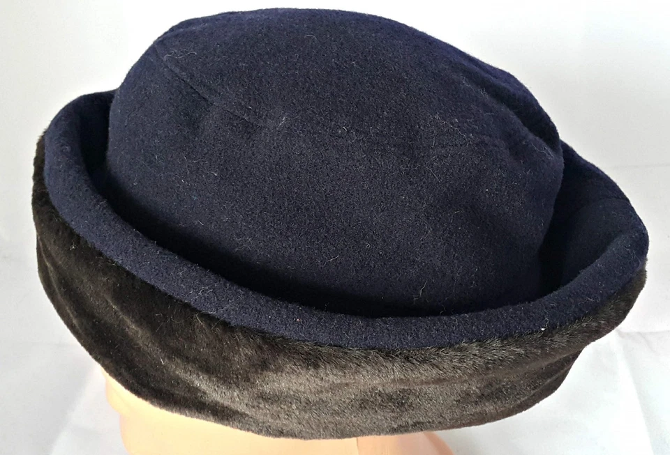 ВИНТАЖНЫЙ CONTE ИЗ FLORENCE СИНИЙ ШЕРСТИ СМЕСЬ ЖЕНЩИН ВЕДРО ШЛЯПА РАЗМЕР: US7 1/8; EU57 - Изображение 3 из 4