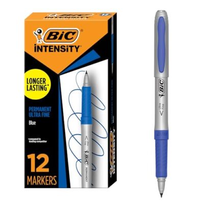 BIC Intensity Blue Permanent Markers, Ultra Fine Point, 12-Count Pack of Blue 