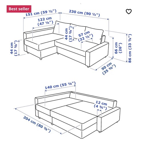 IKEA Frighten Dark Grey Sectional Convertible Couch - Picture 4 of 7