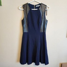 Eliza J Sleeveless Navy and Black Faux Leather 6 Dress