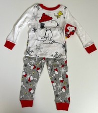 NWT Peanuts Toddler 2T COTTON Snoopy Christmas Pajamas Set TOP AND BOTTOM