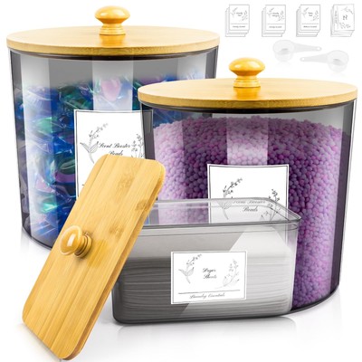 3 Pack Plastic Laundry Powder Container & Dryer Sheet Holder with Lids, Label...