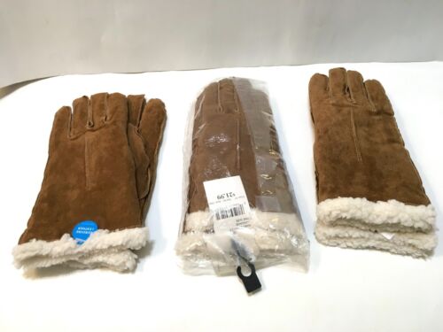 NEW Genuine Leather Gloves Brown Faux Fur Bomber Jacket Men Women Unisex - Afbeelding 1 van 7