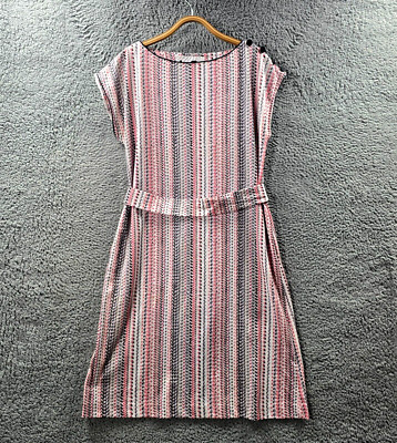 Vintage Jenny Price Womens Shift Dress Size 12 Pink White Grey Short Sleeve Belt