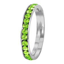 Stainless Steel Eternity Peridot Crystal August Birthstone Stackable Ring 3MM