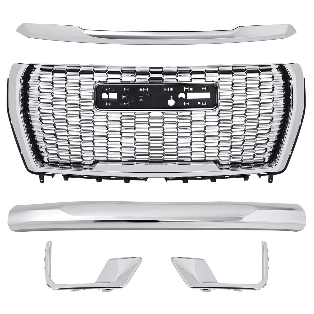 Fits GMC Yukon/XL Denali 21-24 Front Grille Hood Trim Molding Chrome Set 5Pcs