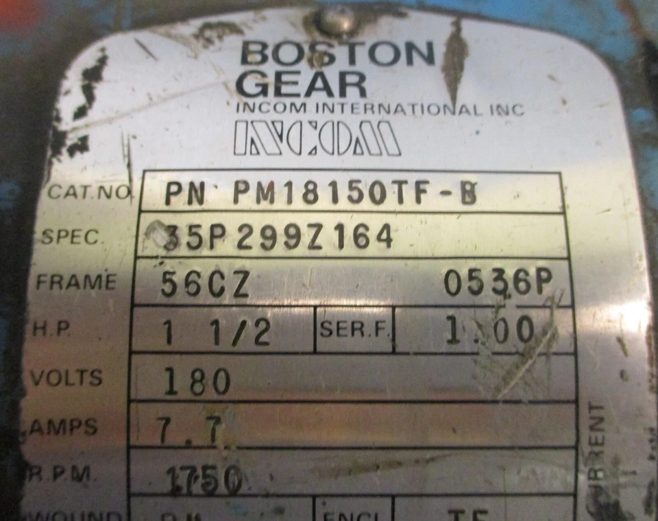Boston Gear PM18150TF-B DC Motor 35P299Z164 1.5HP 180V 1750RPM 7/8" Shaft Dia - Image 4 of 4
