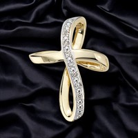 AnhäNger Kreuz 585 Gold Gelbgold 7 Diamanten Brillanten KreuzanhäNger