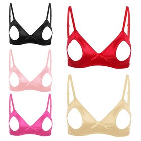 Sexy Women Open Breast Cup Exposed Nipple Split Bralette Non-padded Lingerie Bra