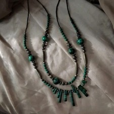 Green Beaded Statement Necklace Turquoise Color Stone Ethnic Style Jewelry
