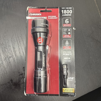 #ad Husky 1800 Lumens Dual Power LED Rechargeable Lithium Ion Focusing Flashlight $18.99