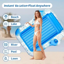 XL Inflatable Pool Float Lounge Tanning Raft w Cup Holders