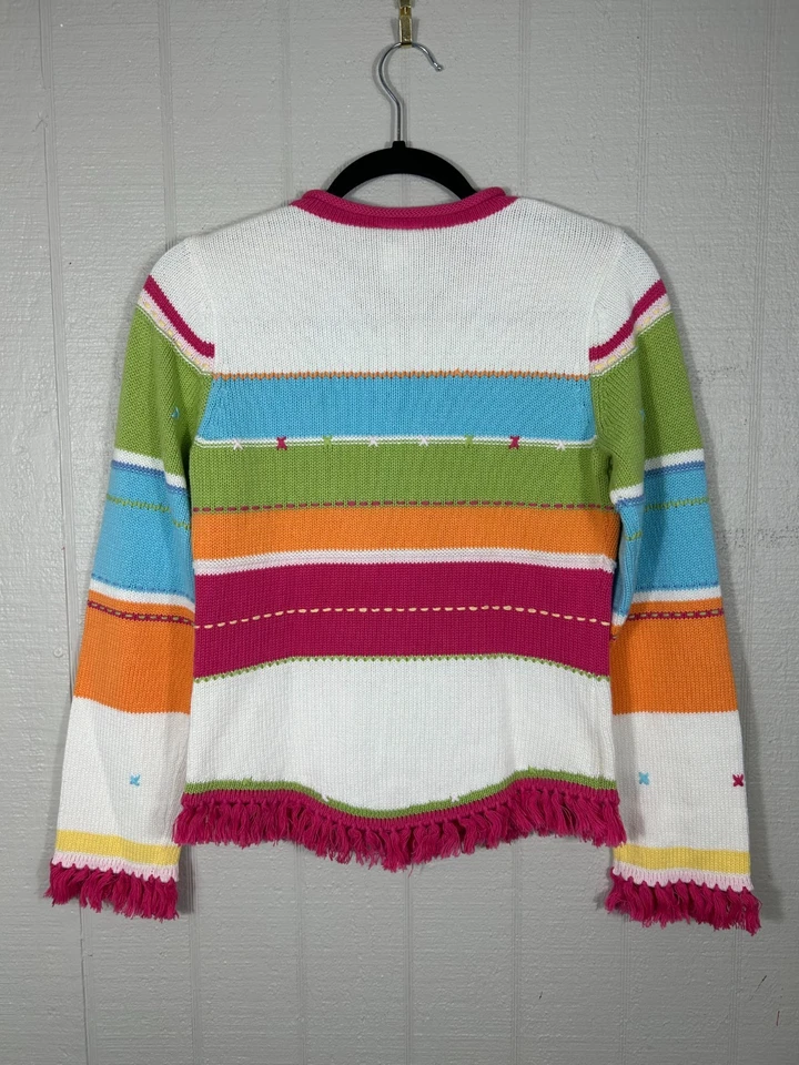 Cárdigan de Colección Y2K Talbot Niños Niñas Talla 14 Flecos a Rayas Colorido Granny Core Nuevo con Etiquetas Foto 2 de 4