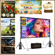 120 Inch Projector Screen with Stand 16:9 4K HD Foldable Wrinkle Free