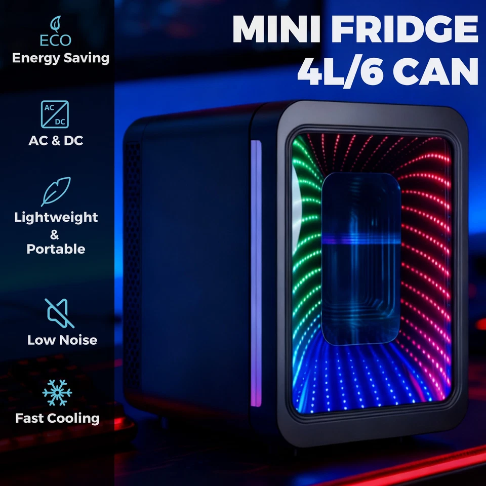 Mini Fridge 4 Liter/6 Cans Portable Small Refrigerator With LED Light AC/DC - image 3 of 4