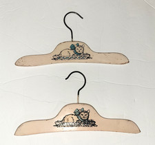 Vintage 1930s Children's Size Pink Wooden Kitty Cat Painted Clothes Hangers