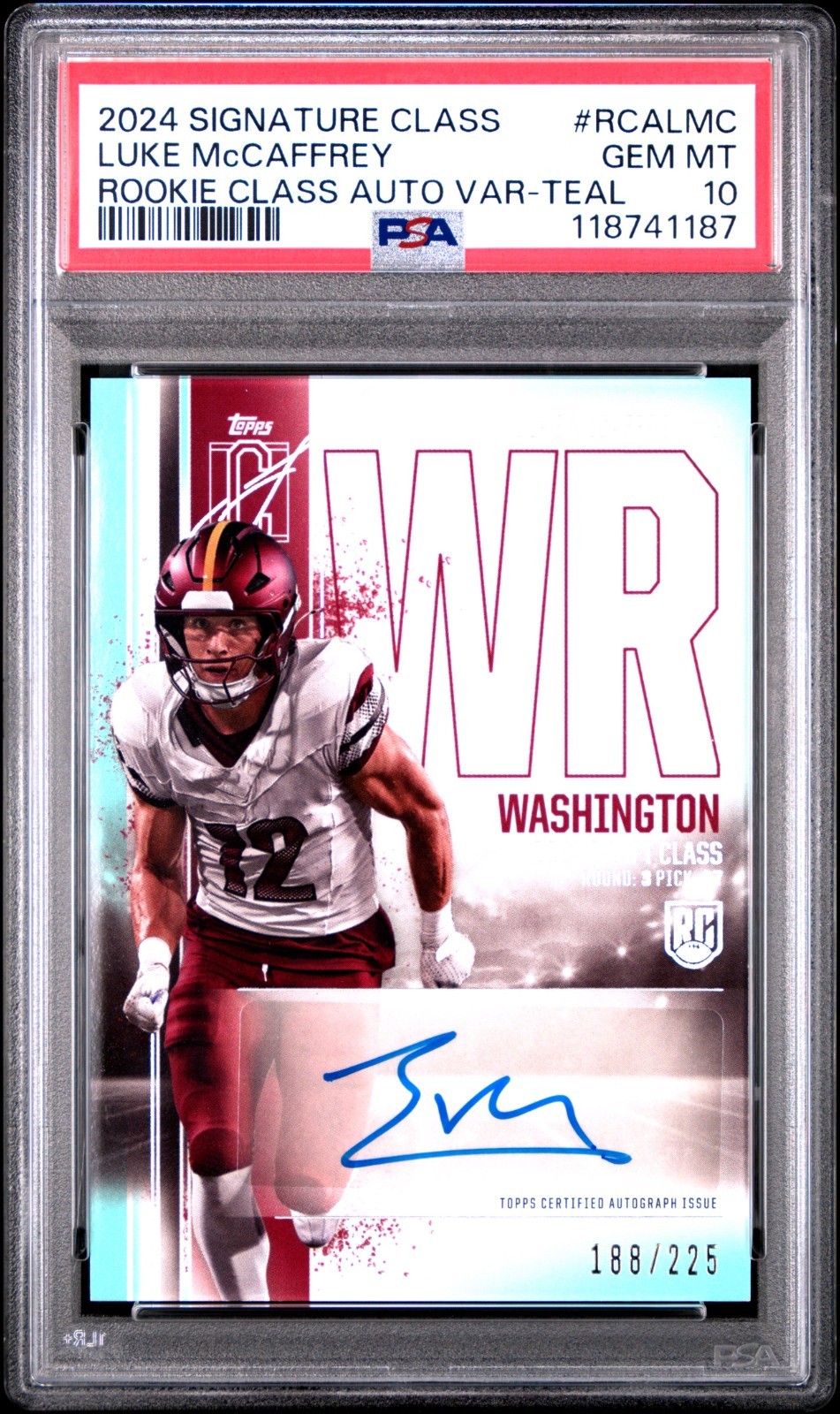 Luke McCaffrey Topps Signature Class Rookie Class Autograph Variation #RCALMC Teal