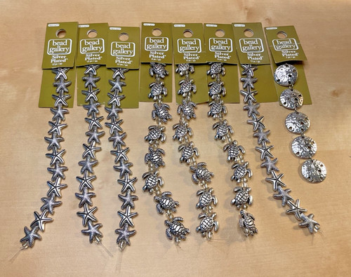 Lot Of 8 Strands Bead Gallery Silver Plated Turtle ,Starfish and Sand Dollar