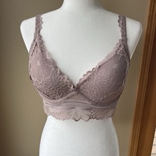 Victoria's Secret Pink Lace Bralette Bra Womens L Mauve Lightly Lined Scalloped
