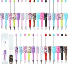 90 Pieces DIY Beadable Pens Kit 30 Pcs Plastic Petal Glitter Beaded Pens and Ref