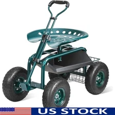 Rolling Garden Cart 360 Swivel Inflatable Tires Adjustable Handle Storage Basket