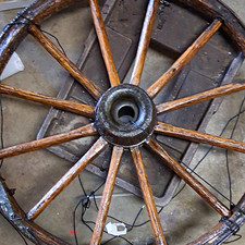Antique Large Wooden Wagon Wheel, Brown Primitive Rustic Decor