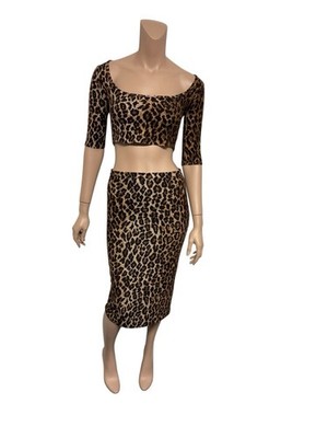 Vtg Dolce & Gabbana D&G Brown Leopard Print Crop Top & Skirt Set S