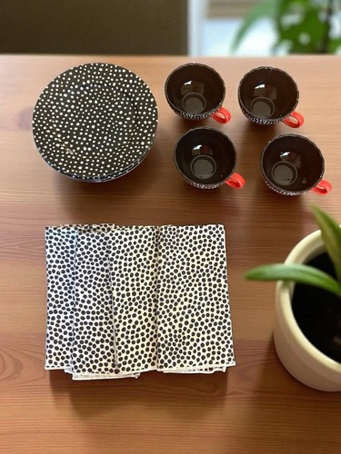 Polkadot Coffee Set Of 4 By McNutts Dept 56 Including Napkins Dots Rare - Picture 3 of 20