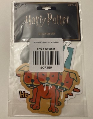 Harry Potter Chibi 4 Piece Sticker set Harry, Fluffy, Aragog, trio on dragon New