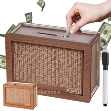 Cash Vault Wooden Savings Box Wooden Cash Saver Money Saving Box 10,000 Dollars
