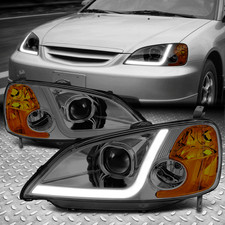 Led Drl For 01-03 Honda Civic Projector Smoked Headlight Headlamps Leftright