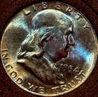 Toned Gem BU UNC FBL 1954 D Franklin Half Dollar- Problem Free US Coin