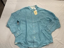 Tommy Bahama NEW Large 100% Linen Button Long Sleeve Casual Shirt Teal