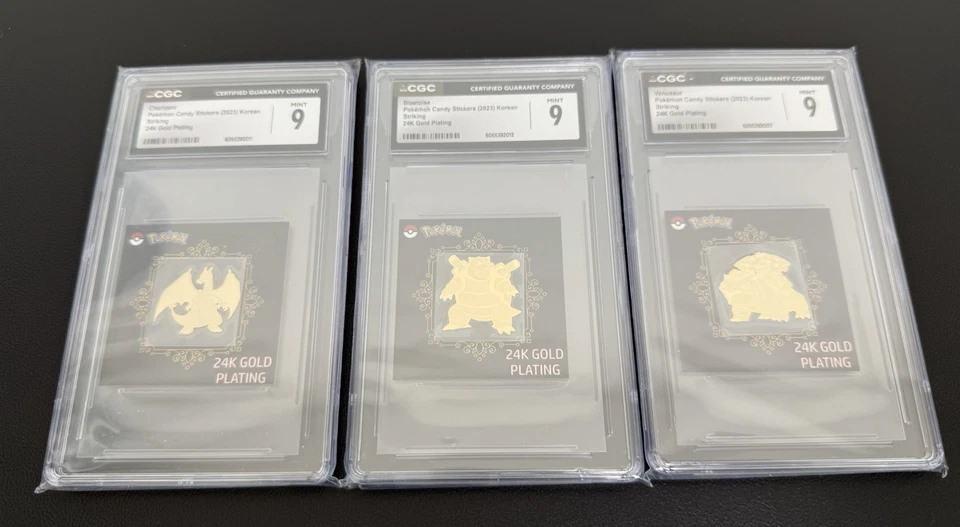 Charizard Blastoise Venusaur Mint 24K Gold Plated Pokemon Sticker CGC Mint 9 Set - Image 2 of 3