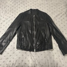 Image of ALLSAINTS Men’s Gates Leather Bomber Jacket Size M In Black Brand New No Tags