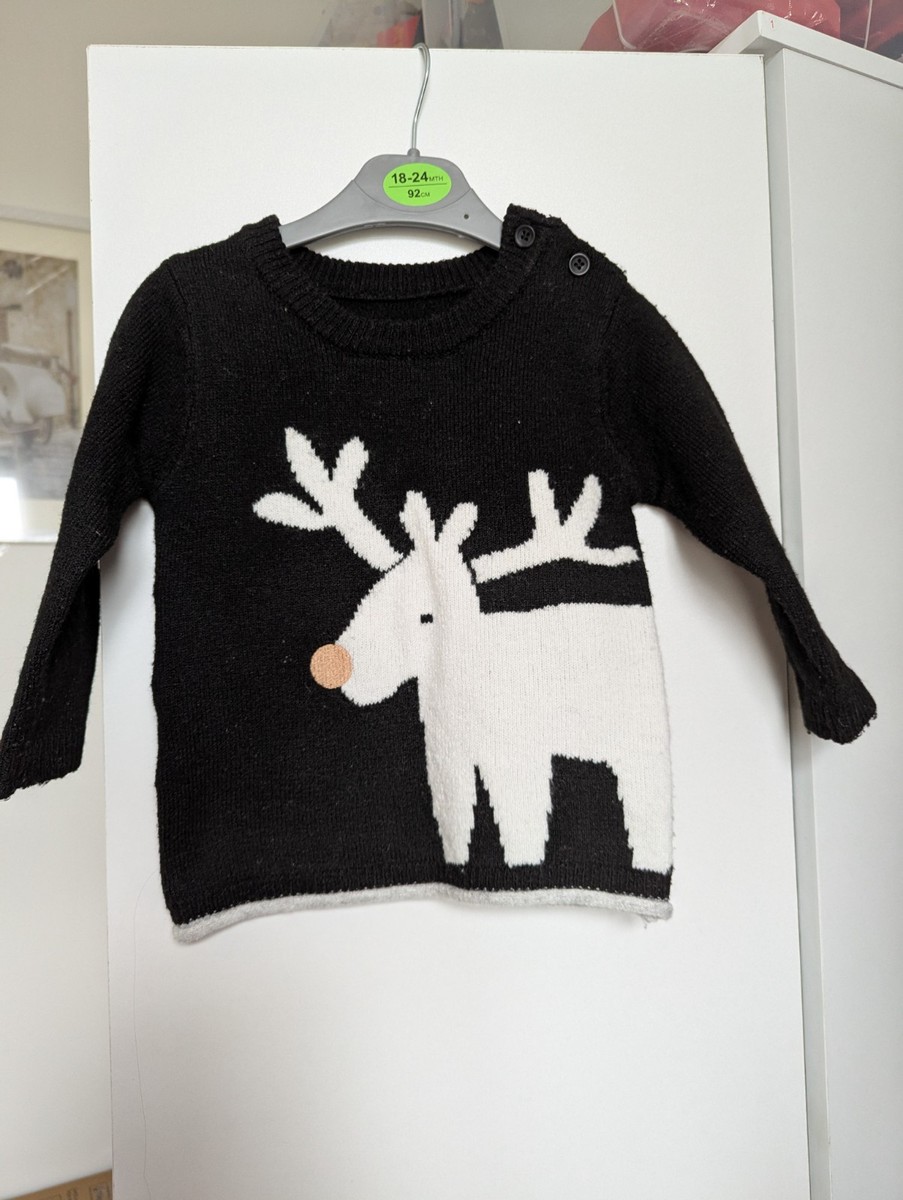 Asda Knitted Reindeer Christmas Black Jumper Size 6-9 Months UK