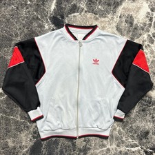 Vintage Adidas Jacket Mens Large 70s 80s Track Full Zip Striped Trefoil Gray