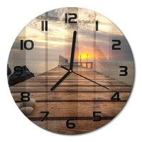 Glasuhr Runde Glas-Wanduhr Mit Leisem Uhrwerk Holzsteg Schwarze Zeiger Fi30 Cm