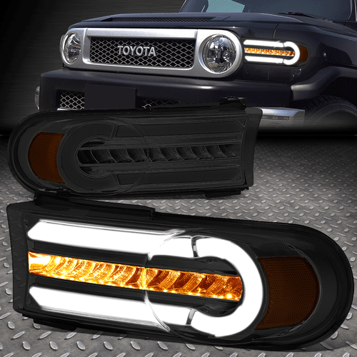FOR 07-14 FJ CRUISER 3D LED DRL+SEQUENTIAL TURN SIGNAL BUMPER LIGHT SMOKED/AMBER - Picture 1 of 8