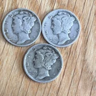 Silver Dimes Mercury  90% (1916-1945) Lot Of 3 U.S Mint A4 Free Shipping