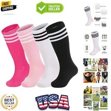 Youth Unisex Knee High Soccer Socks - 4 Pack Soft Cotton Athletic Socks