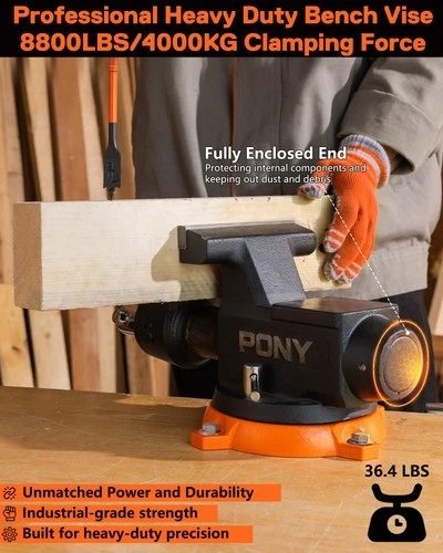 Tornillo de banco de alta resistencia PONY 6 pulgadas 8800 lb fuerza de sujeción profesional banco de trabajo de taller Foto 4 de 4