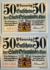 05-14  Orlamünde, 2x 50 Pfennig, 02.09.1921, Erh.: XF & VF