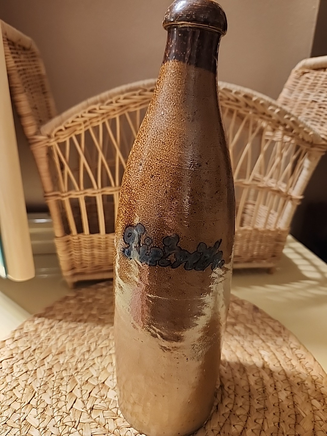 Antique Pottery  Blob Top Bottle 11,50" high