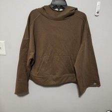 ALO YOGA Low Key Hoodie Raw Hem Sweatshirt Tan large Bell Sleeves Women