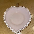 Fenton Vintage Pink Silver Crest Milk Heart Shaped Candy Dish
