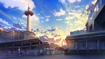 Anime landscape girls standing sky clouds sunset glow Custom Gaming Mat Desk