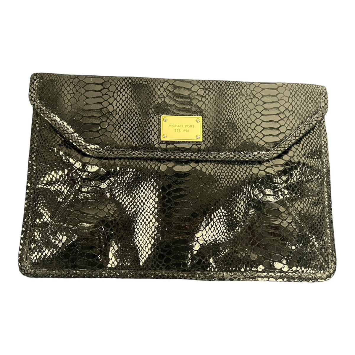 Michael Kors Envelope Clutch Snakeskin Black 13