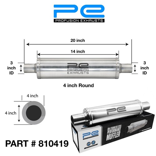 Exhaust Silencer Resonator 3 inch 76mm 4" Round x 14 Profusion 304 Stainless